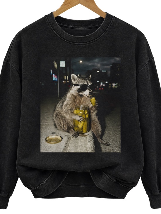 Gildan Other - Classic Men's Black Sweatshirt with Raccoon Jar Graphic
